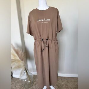 Brown Drawstring Midi Dress